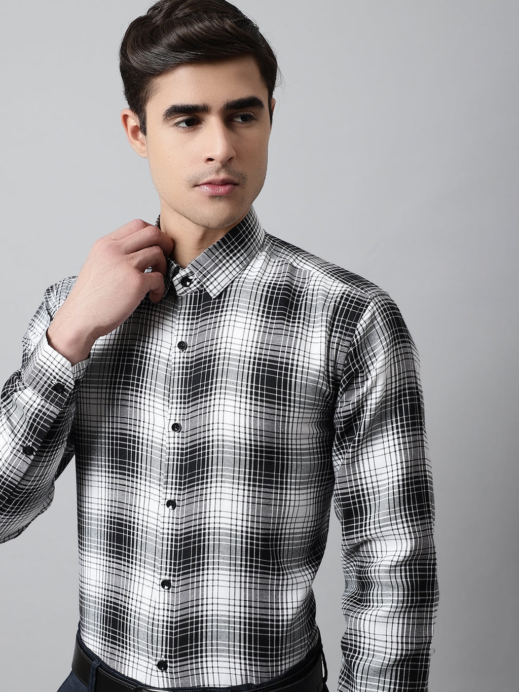 Jainish Men's Black Checks Regular Fit Cotton Formal Shirt | Grocsy