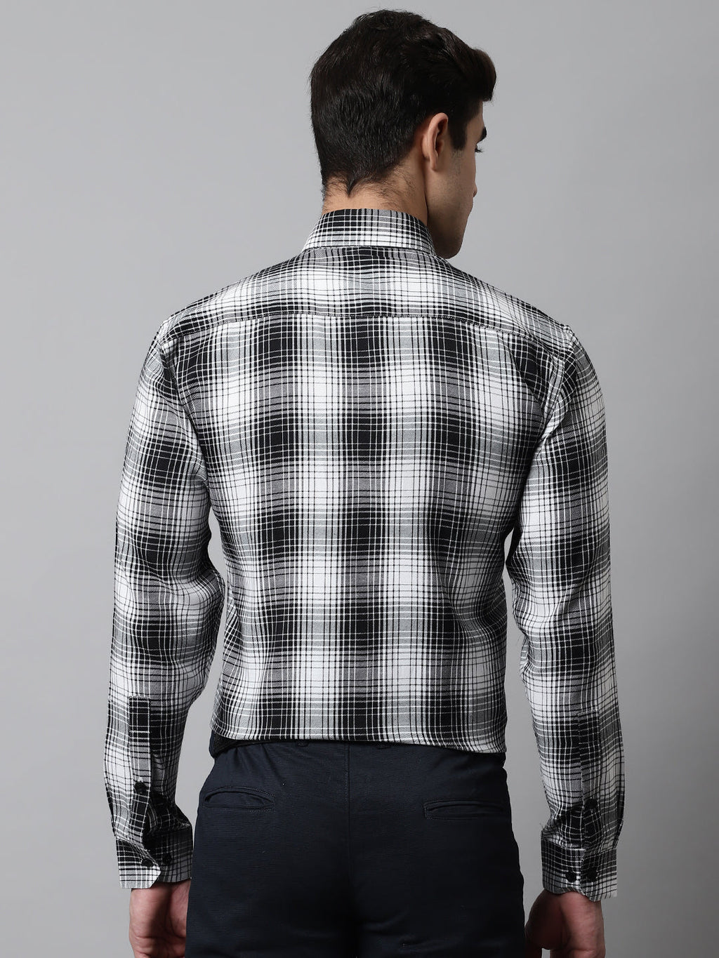 Jainish Men's Black Checks Regular Fit Cotton Formal Shirt | Grocsy