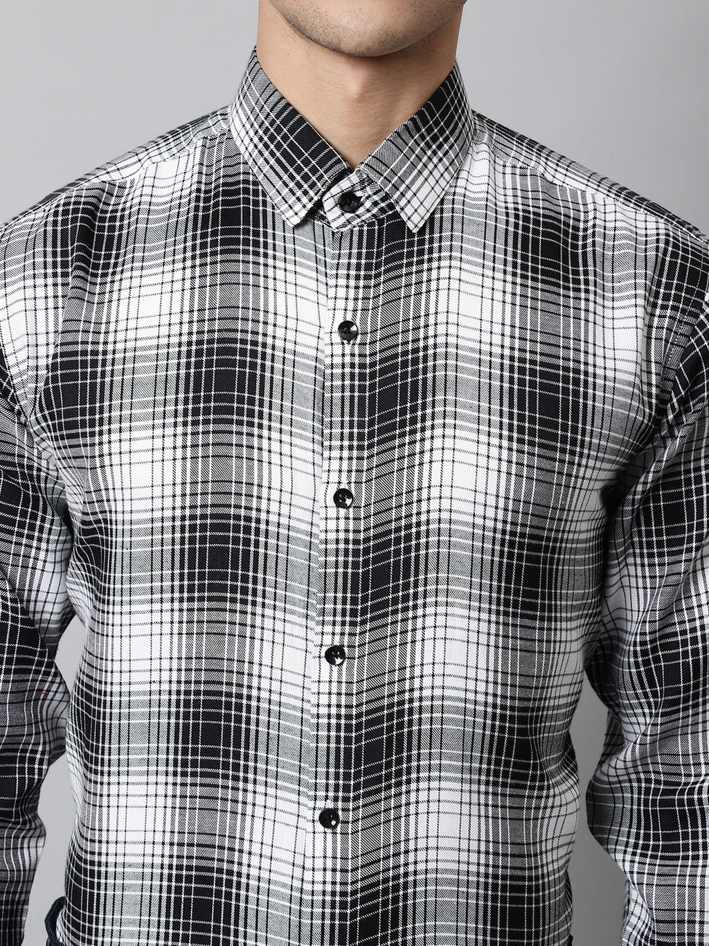 Jainish Men's Black Checks Regular Fit Cotton Formal Shirt | Grocsy