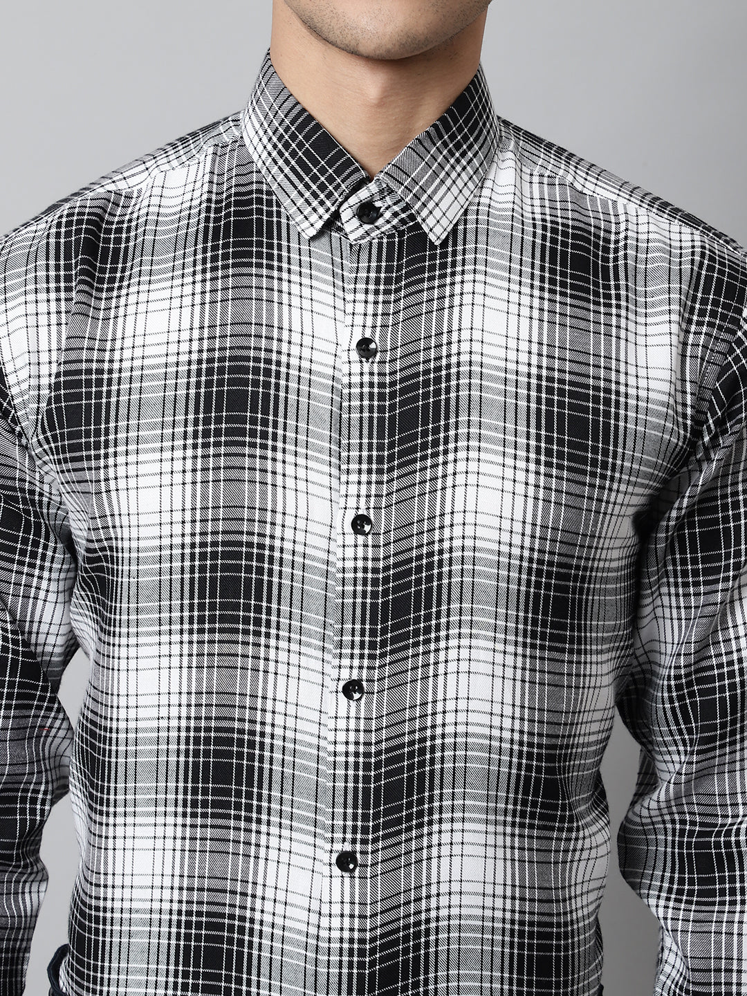 Jainish Men's Black Checks Regular Fit Cotton Formal Shirt | Grocsy