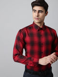 Jainish Men's Red Checks Regular Fit Cotton Formal Shirt | Grocsy