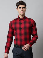 Jainish Men's Red Checks Regular Fit Cotton Formal Shirt | Grocsy