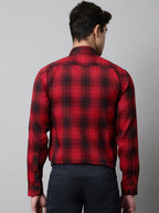 Jainish Men's Red Checks Regular Fit Cotton Formal Shirt | Grocsy