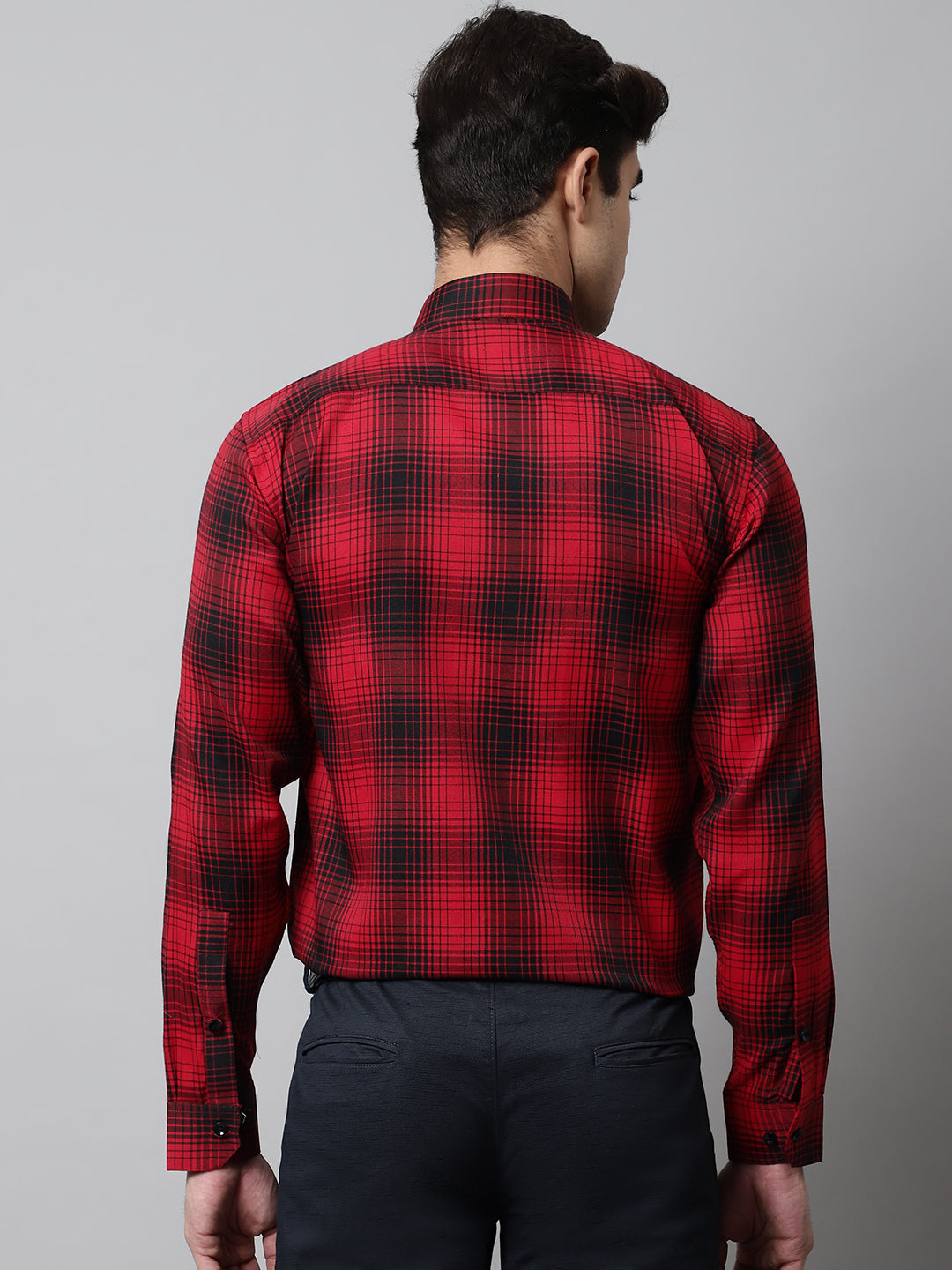 Jainish Men's Red Checks Regular Fit Cotton Formal Shirt | Grocsy