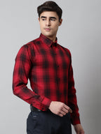 Jainish Men's Red Checks Regular Fit Cotton Formal Shirt | Grocsy