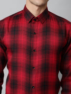 Jainish Men's Red Checks Regular Fit Cotton Formal Shirt | Grocsy