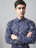Jainish Men's Navy Blue Classic Printed Formal Shirt | Grocsy