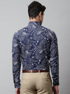 Jainish Men's Navy Blue Classic Printed Formal Shirt | Grocsy