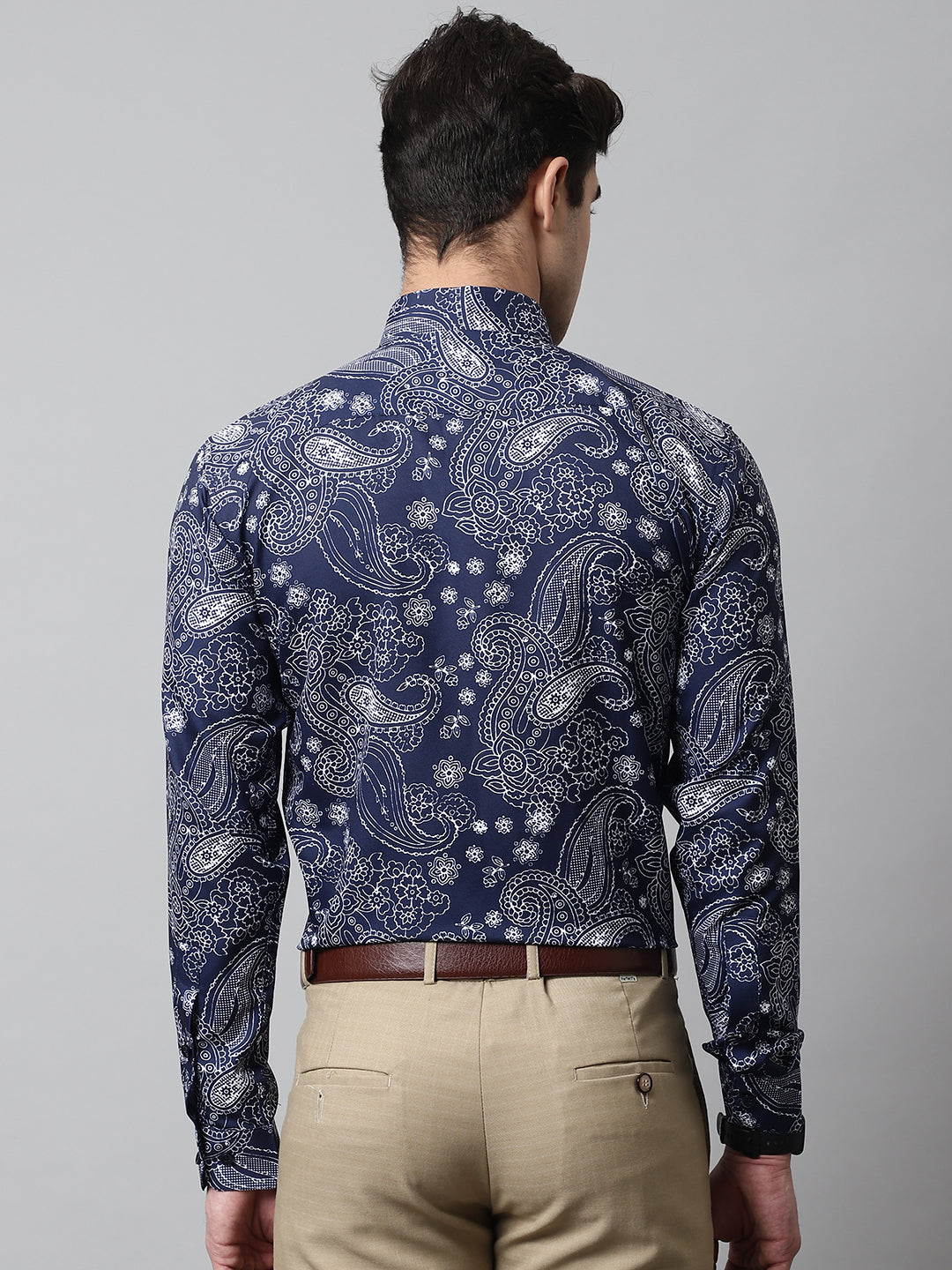 Jainish Men's Navy Blue Classic Printed Formal Shirt | Grocsy