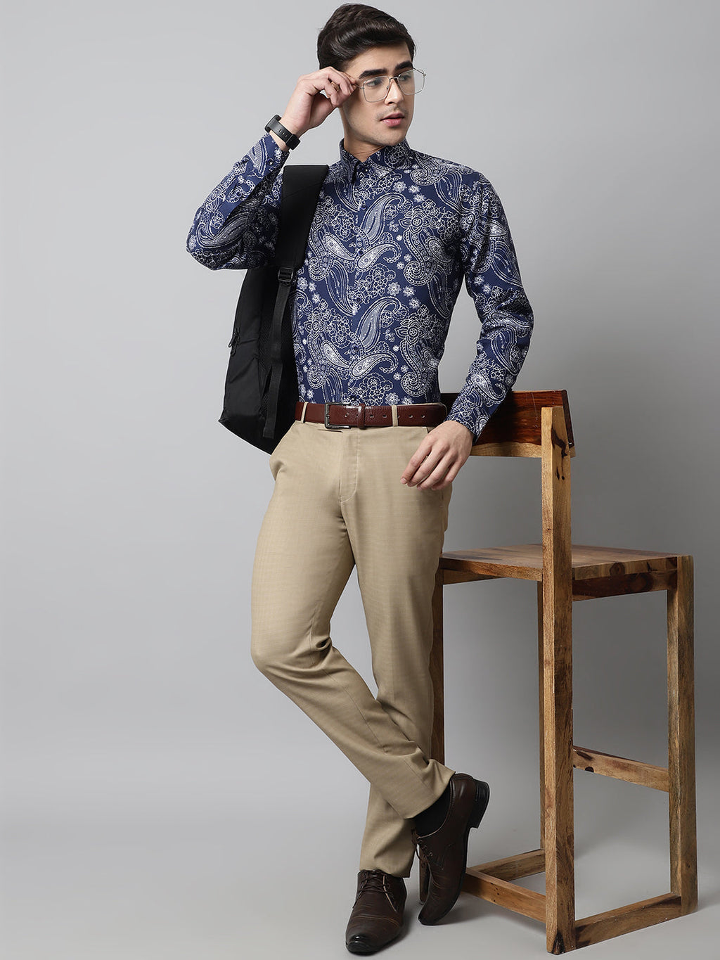 Jainish Men's Navy Blue Classic Printed Formal Shirt | Grocsy