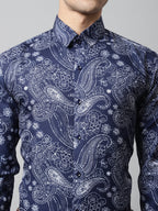 Jainish Men's Navy Blue Classic Printed Formal Shirt | Grocsy