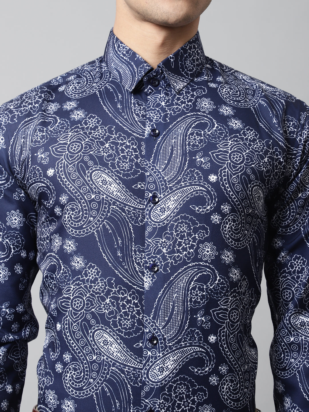 Jainish Men's Navy Blue Classic Printed Formal Shirt | Grocsy