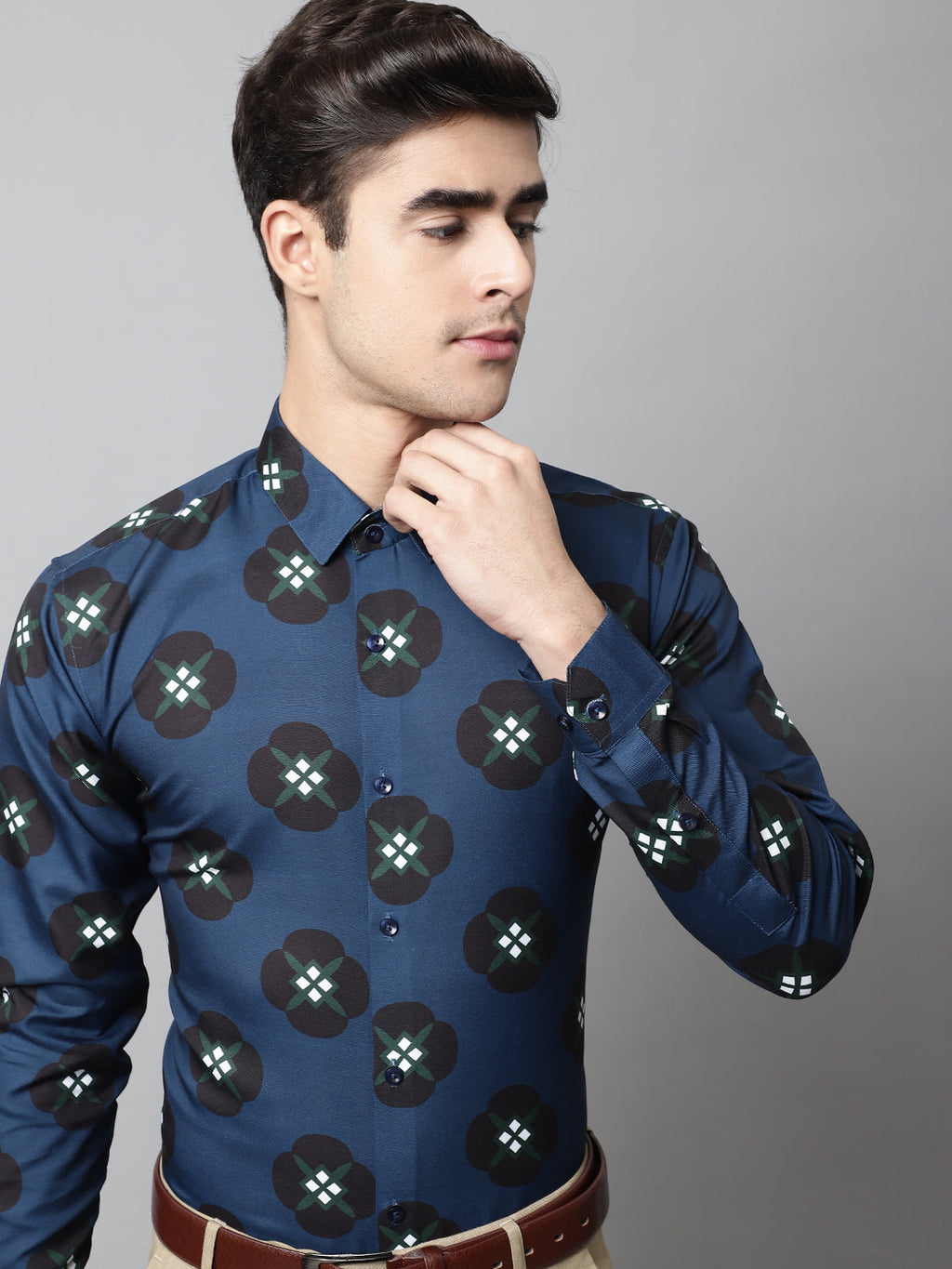 Jainish Men's Blue Classic Printed Formal Shirt | Grocsy