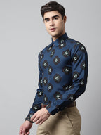Jainish Men's Blue Classic Printed Formal Shirt | Grocsy