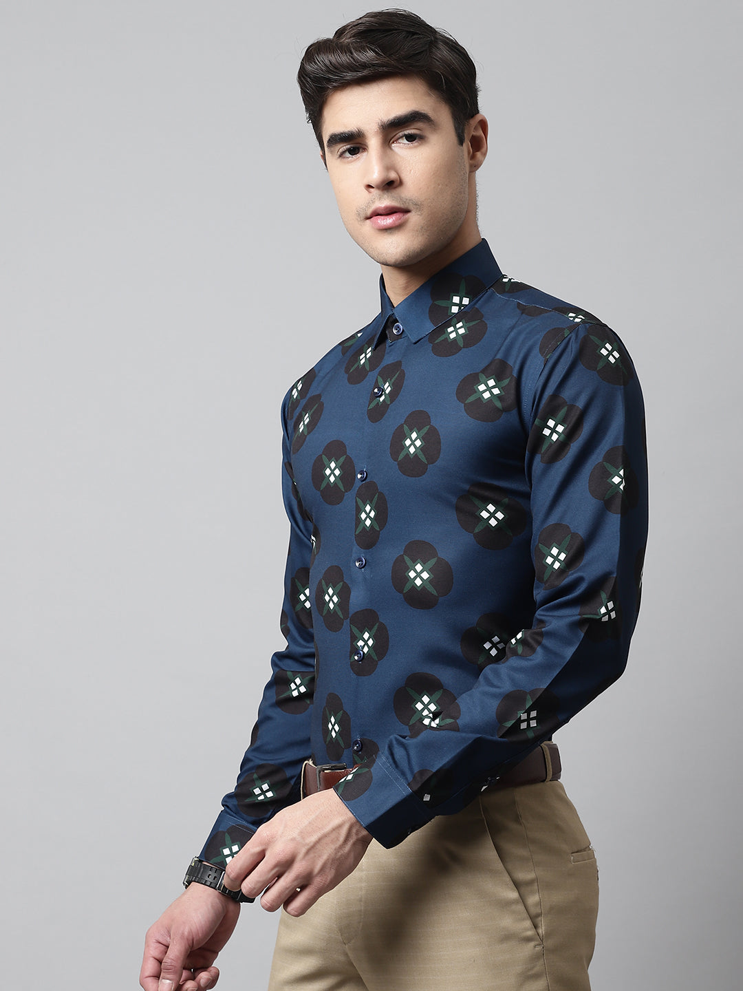 Jainish Men's Blue Classic Printed Formal Shirt | Grocsy