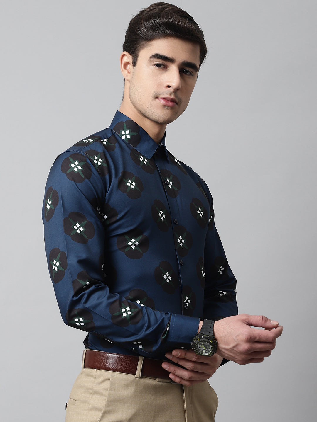Jainish Men's Blue Classic Printed Formal Shirt | Grocsy