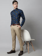 Jainish Men's Blue Classic Printed Formal Shirt | Grocsy