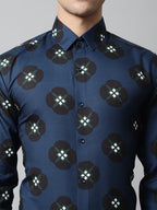 Jainish Men's Blue Classic Printed Formal Shirt | Grocsy