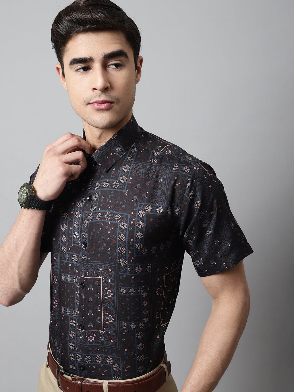 Jainish Men's Black Classic Printed Formal Shirt | Grocsy