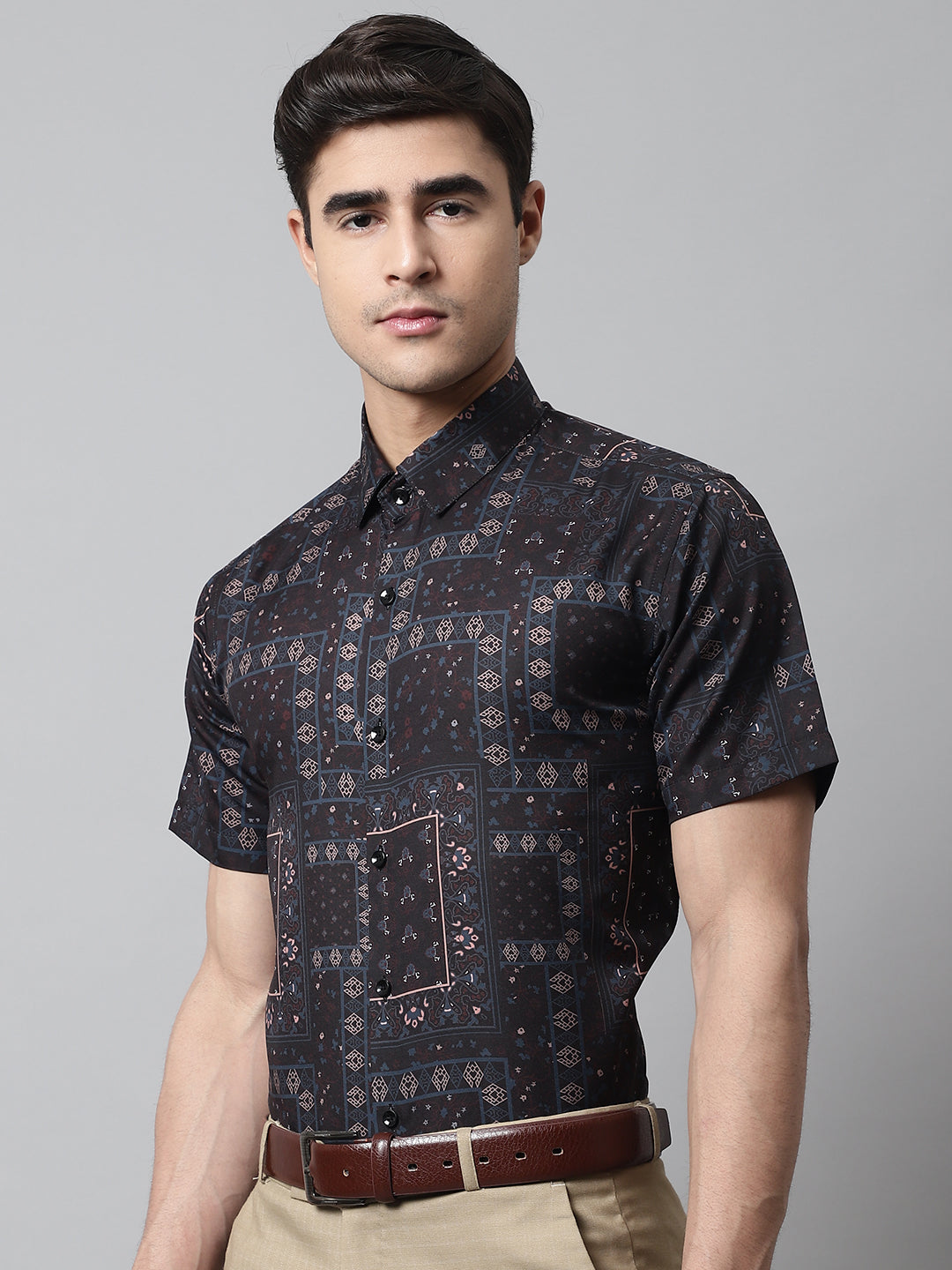 Jainish Men's Black Classic Printed Formal Shirt | Grocsy