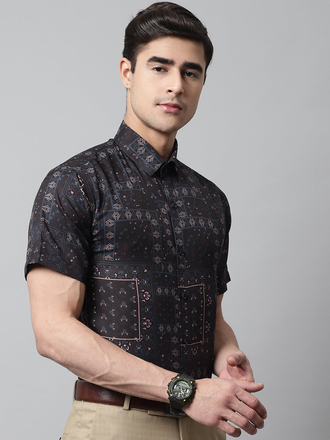 Jainish Men's Black Classic Printed Formal Shirt | Grocsy