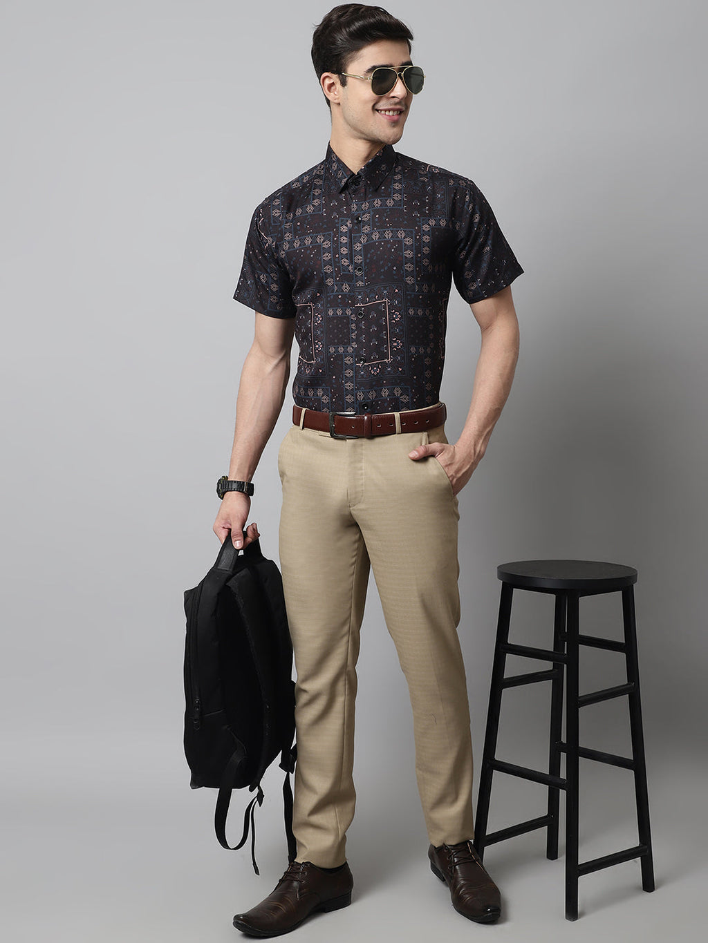 Jainish Men's Black Classic Printed Formal Shirt | Grocsy