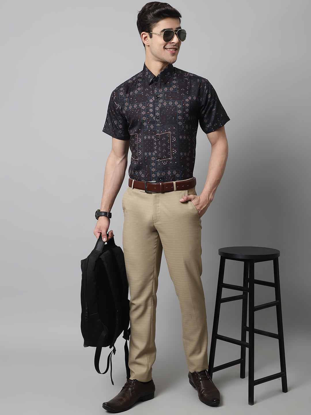 Jainish Men's Black Classic Printed Formal Shirt | Grocsy