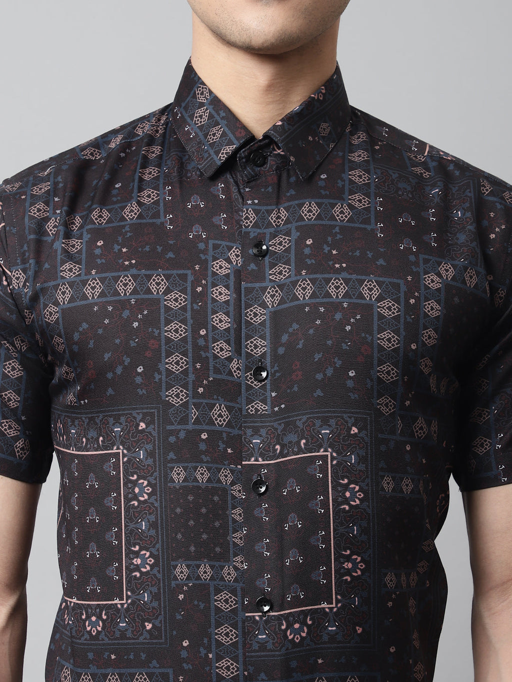 Jainish Men's Black Classic Printed Formal Shirt | Grocsy