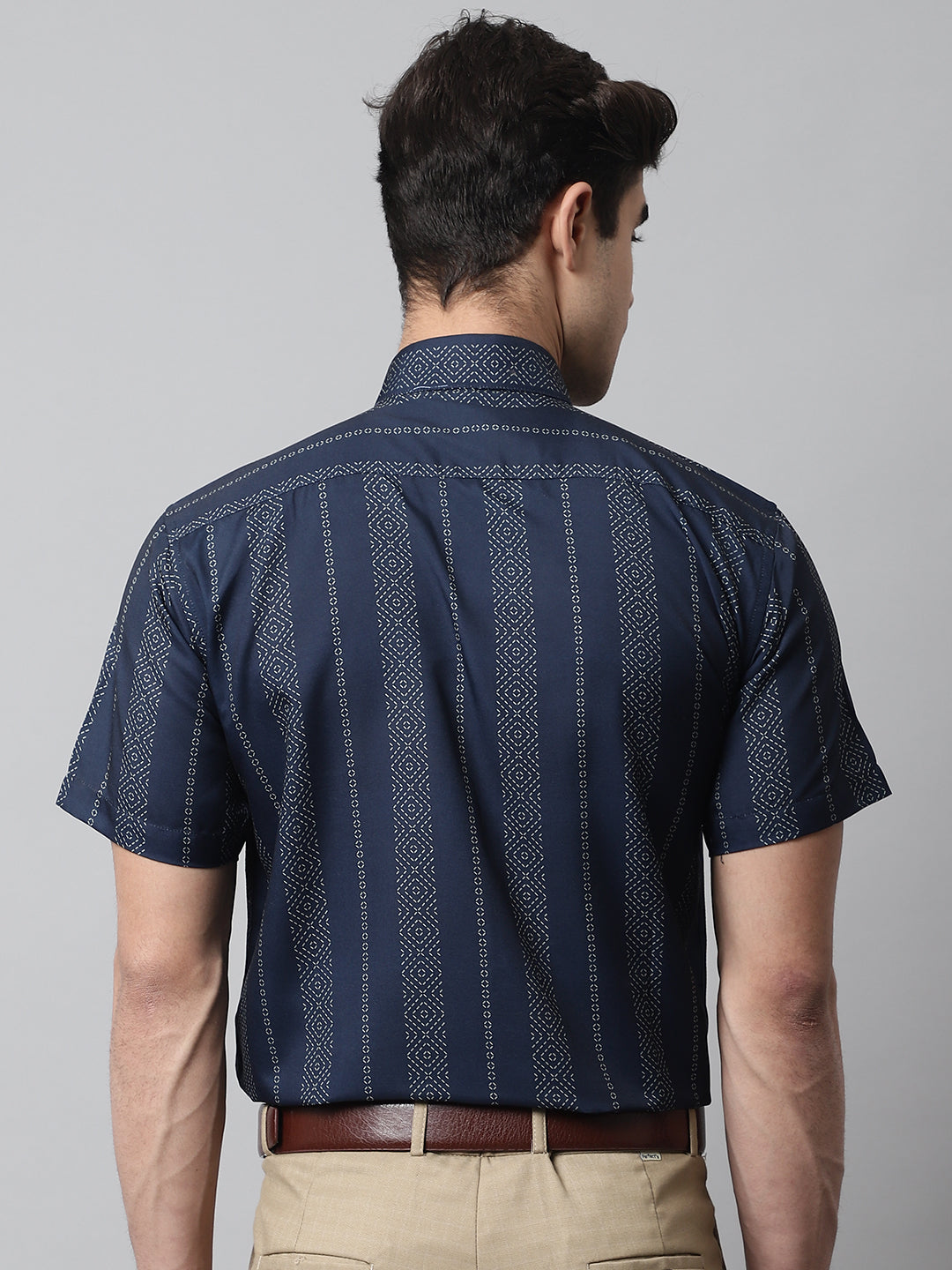 Jainish Men's Navy Blue Classic Printed Formal Shirt | Grocsy
