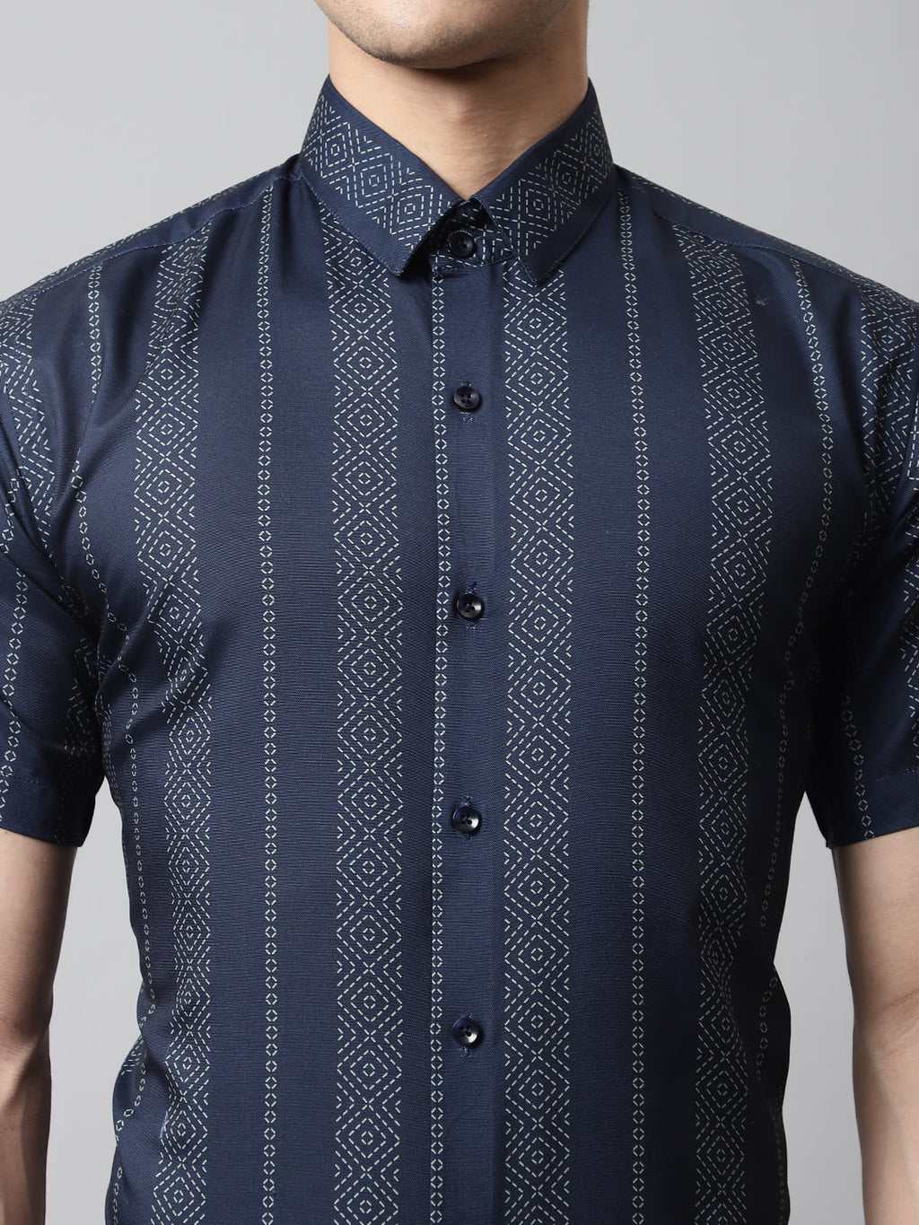 Jainish Men's Navy Blue Classic Printed Formal Shirt | Grocsy