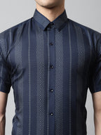 Jainish Men's Navy Blue Classic Printed Formal Shirt | Grocsy