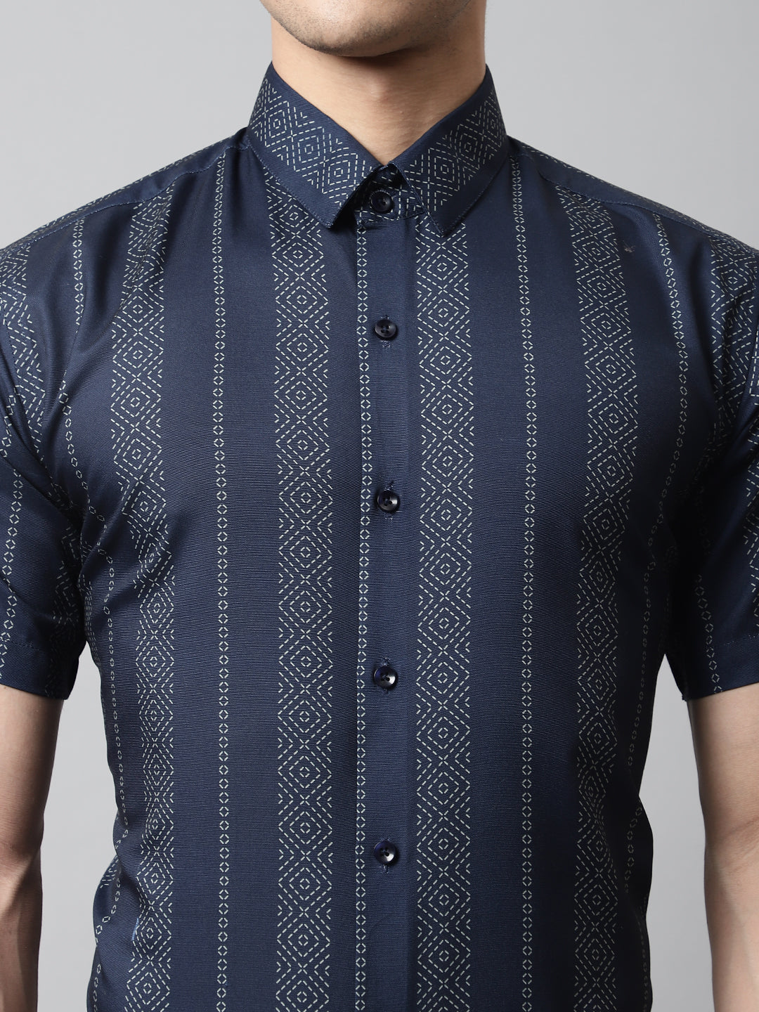 Jainish Men's Navy Blue Classic Printed Formal Shirt | Grocsy