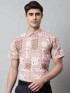 Jainish Men's Peach Classic Printed Formal Shirt - Peach | Grocsy