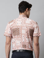 Jainish Men's Peach Classic Printed Formal Shirt - Peach | Grocsy