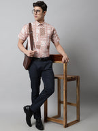 Jainish Men's Peach Classic Printed Formal Shirt - Peach | Grocsy