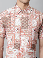 Jainish Men's Peach Classic Printed Formal Shirt - Peach | Grocsy