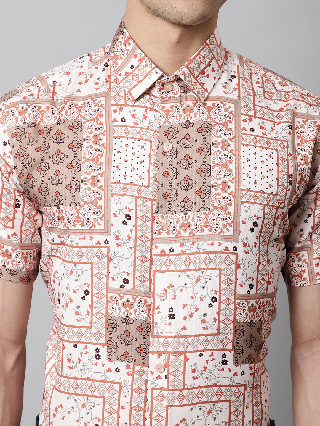 Jainish Men's Peach Classic Printed Formal Shirt - Peach | Grocsy