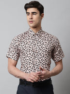 Jainish Men's Cream Classic Printed Formal Shirt - Cream | Grocsy