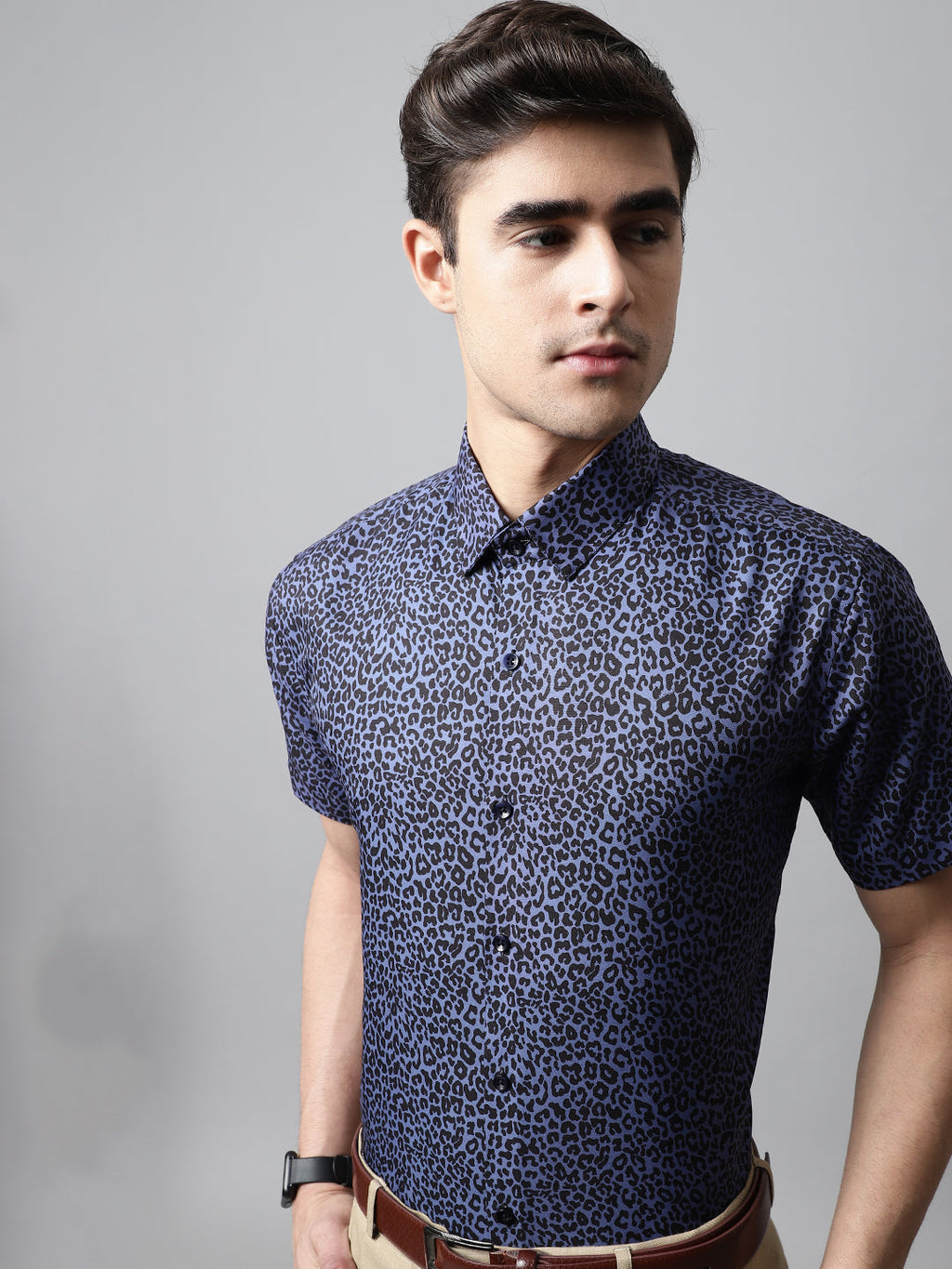 Jainish Men's Navy Blue Classic Printed Formal Shirt | Grocsy