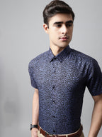 Jainish Men's Navy Blue Classic Printed Formal Shirt | Grocsy