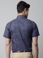 Jainish Men's Navy Blue Classic Printed Formal Shirt | Grocsy