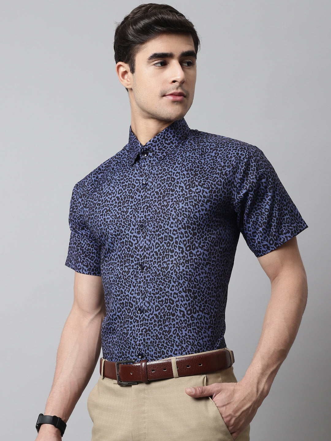 Jainish Men's Navy Blue Classic Printed Formal Shirt | Grocsy