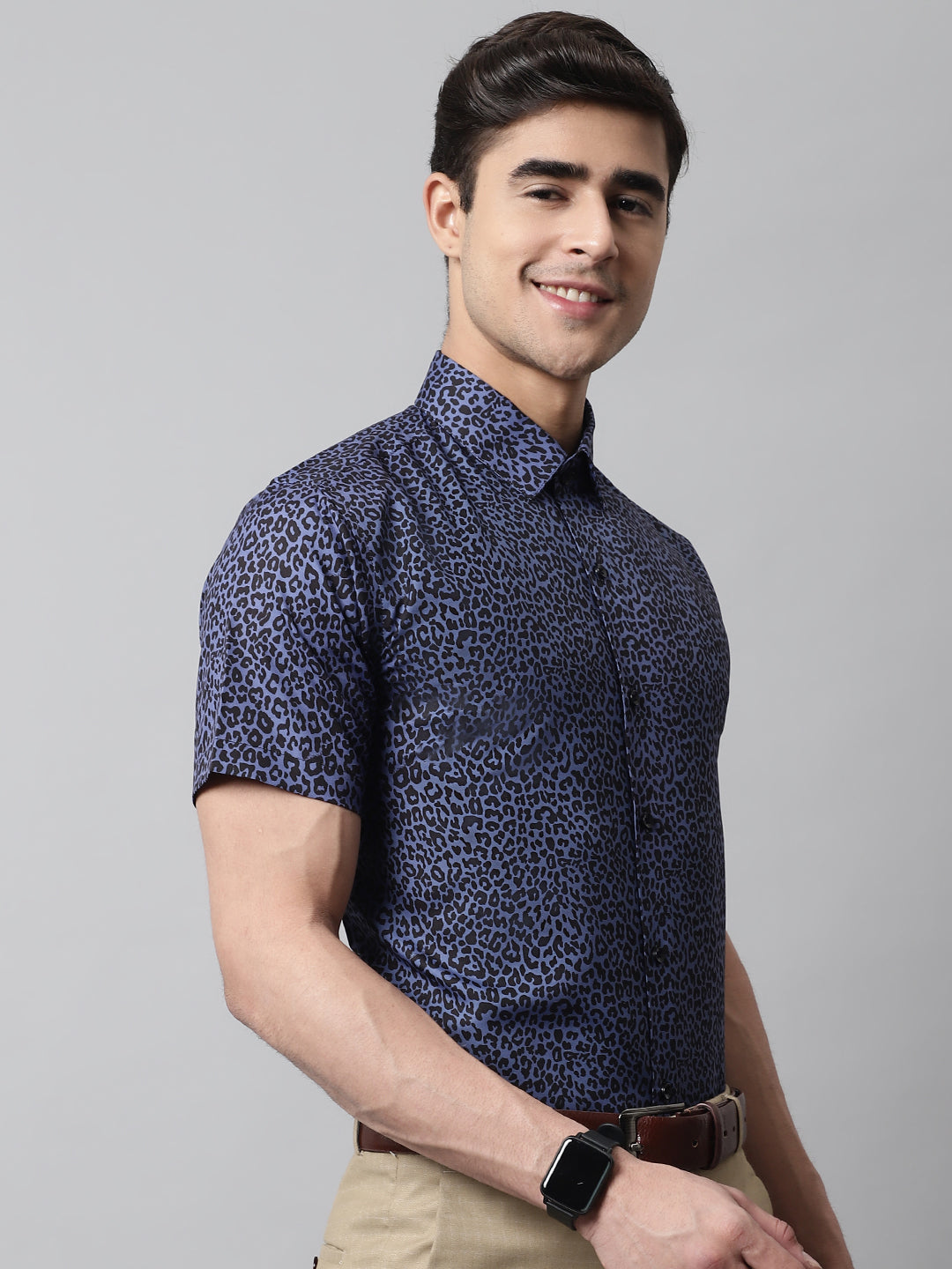 Jainish Men's Navy Blue Classic Printed Formal Shirt | Grocsy