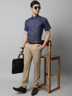Jainish Men's Navy Blue Classic Printed Formal Shirt | Grocsy