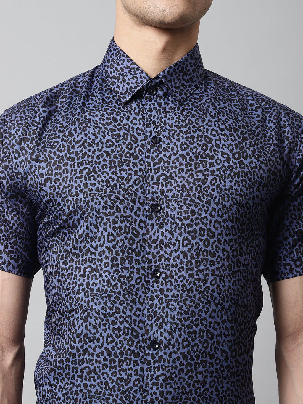 Jainish Men's Navy Blue Classic Printed Formal Shirt | Grocsy