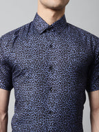 Jainish Men's Navy Blue Classic Printed Formal Shirt | Grocsy