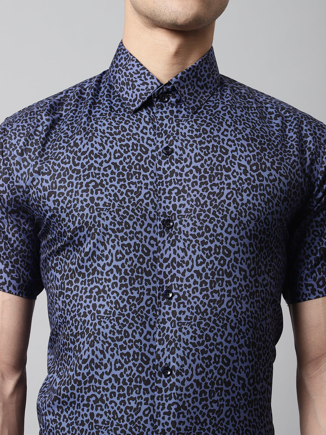 Jainish Men's Navy Blue Classic Printed Formal Shirt | Grocsy