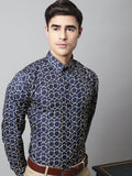 Jainish Men's Navy Blue Classic Printed Formal Shirt | Grocsy