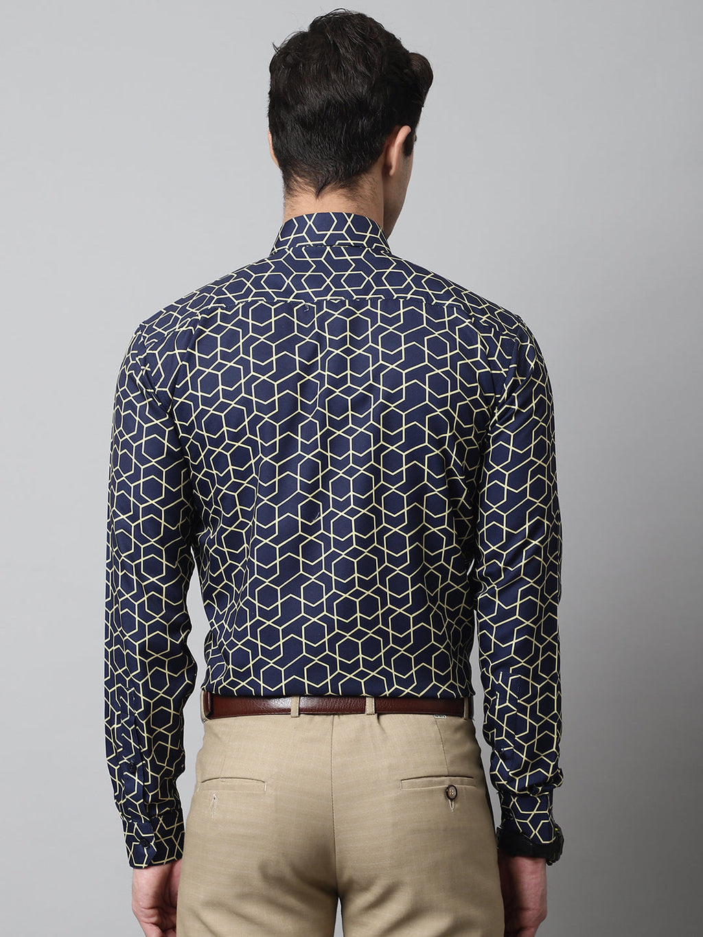 Jainish Men's Navy Blue Classic Printed Formal Shirt | Grocsy