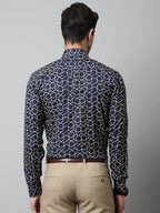 Jainish Men's Navy Blue Classic Printed Formal Shirt | Grocsy